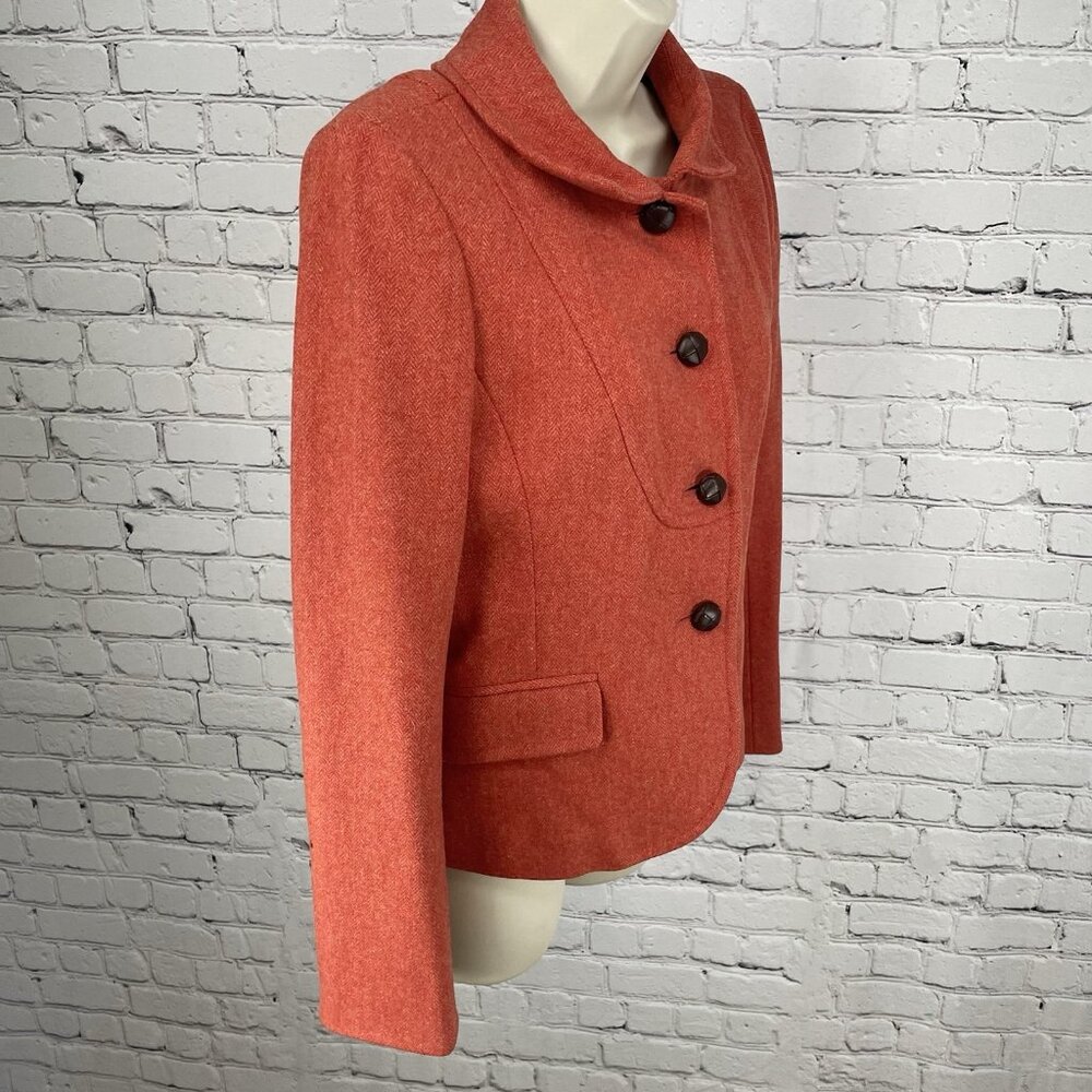 J.CREW Orange Wool Blend Textured Chevron Buttoned Collared Lined Jacket Size 6 - Picture 15 of 15
